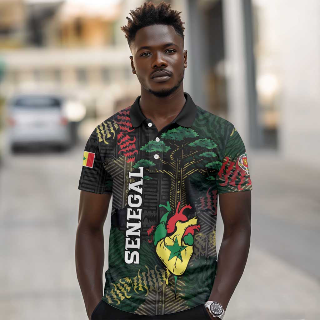 Personalized Senegal Polo Shirt Heart Baobab Art Grunge Style