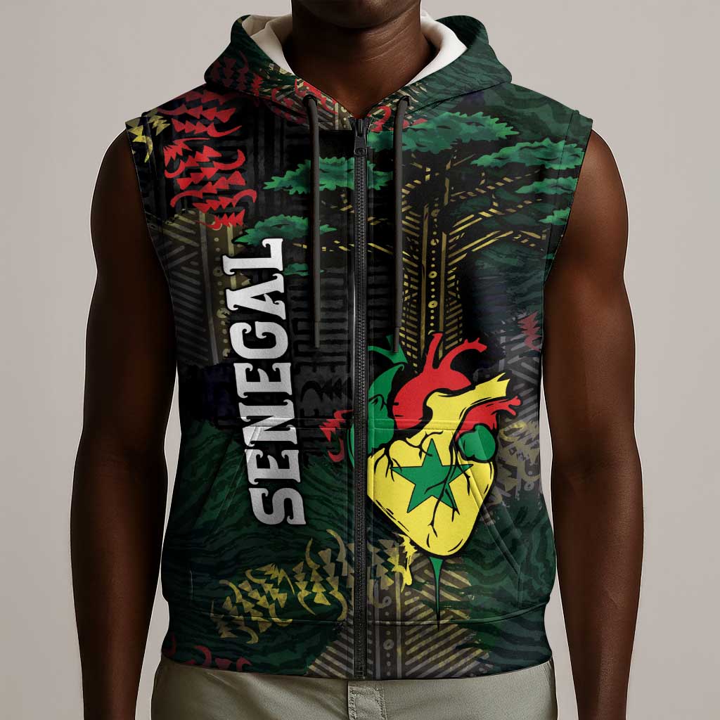Personalized Senegal Sleeveless Zip Hoodie Heart Baobab Art Grunge Style