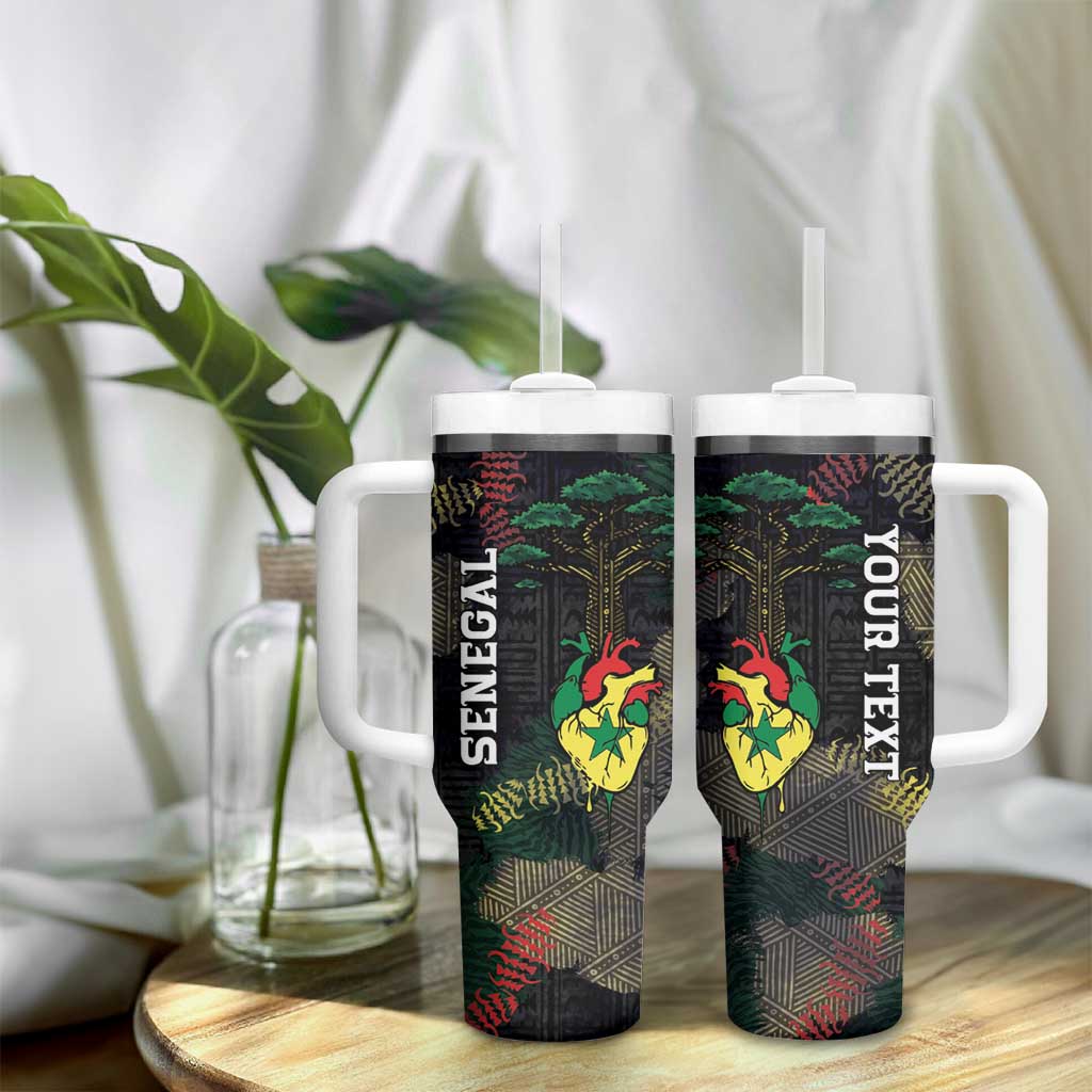 Personalized Senegal Tumbler With Handle Heart Baobab Art Grunge Style