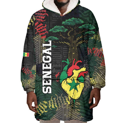Personalized Senegal Wearable Blanket Hoodie Heart Baobab Art Grunge Style