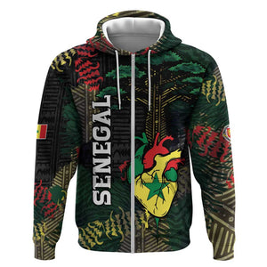 Personalized Senegal Zip Hoodie Heart Baobab Art Grunge Style