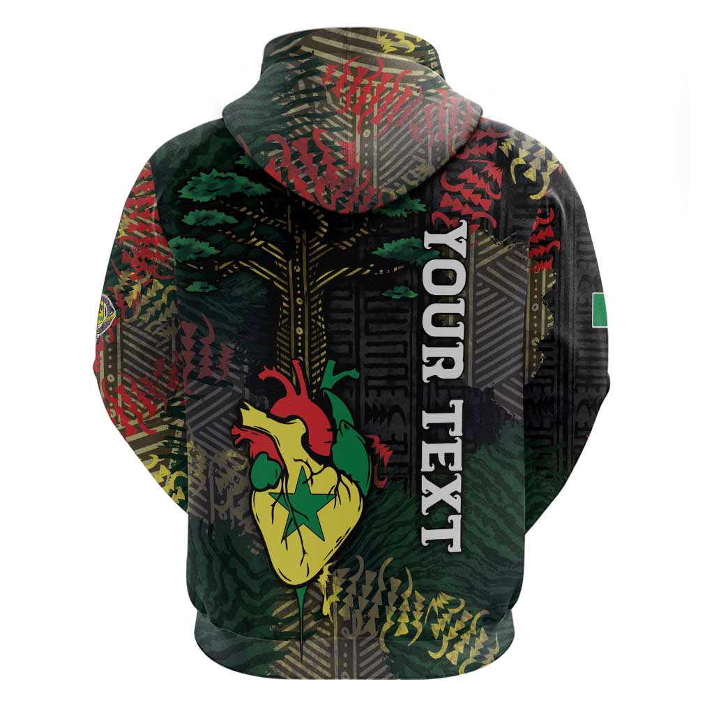 Personalized Senegal Zip Hoodie Heart Baobab Art Grunge Style