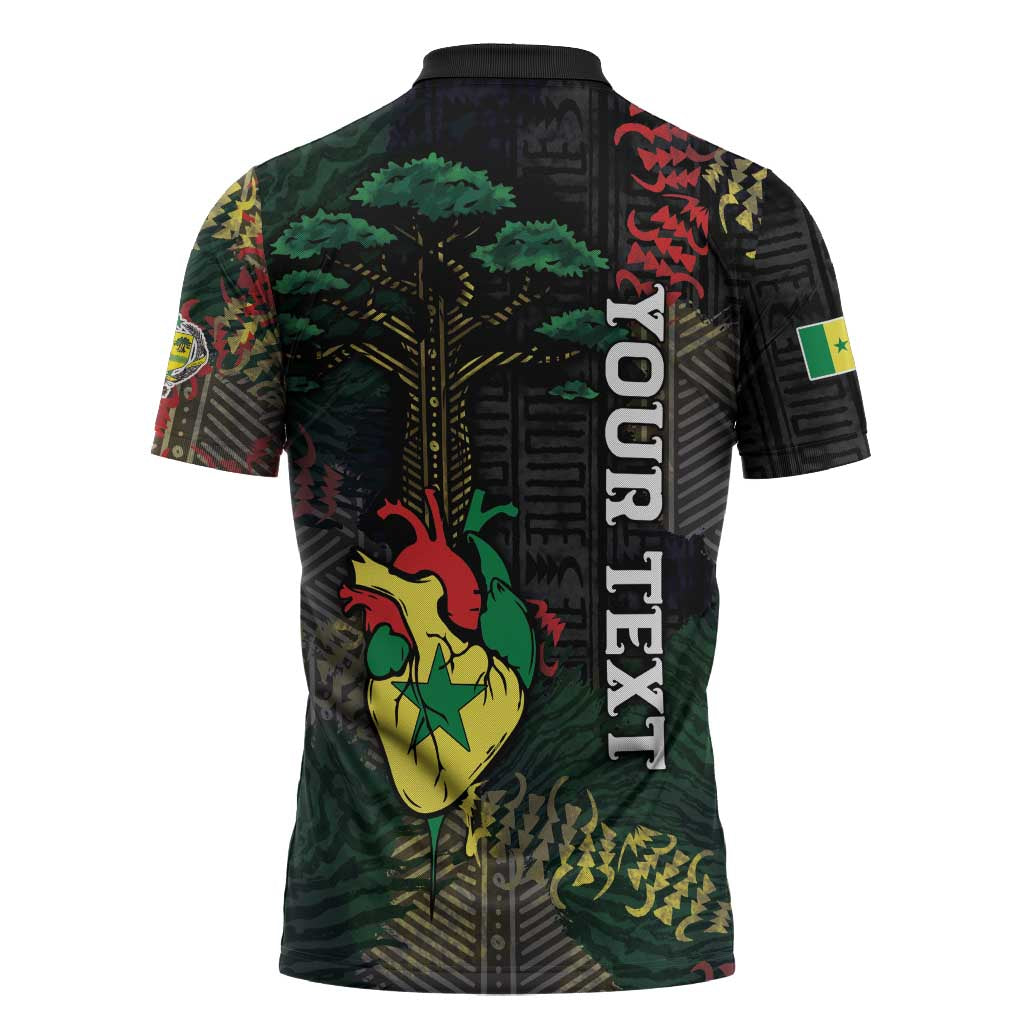 Personalized Senegal Zipper Polo Shirt Heart Baobab Art Grunge Style