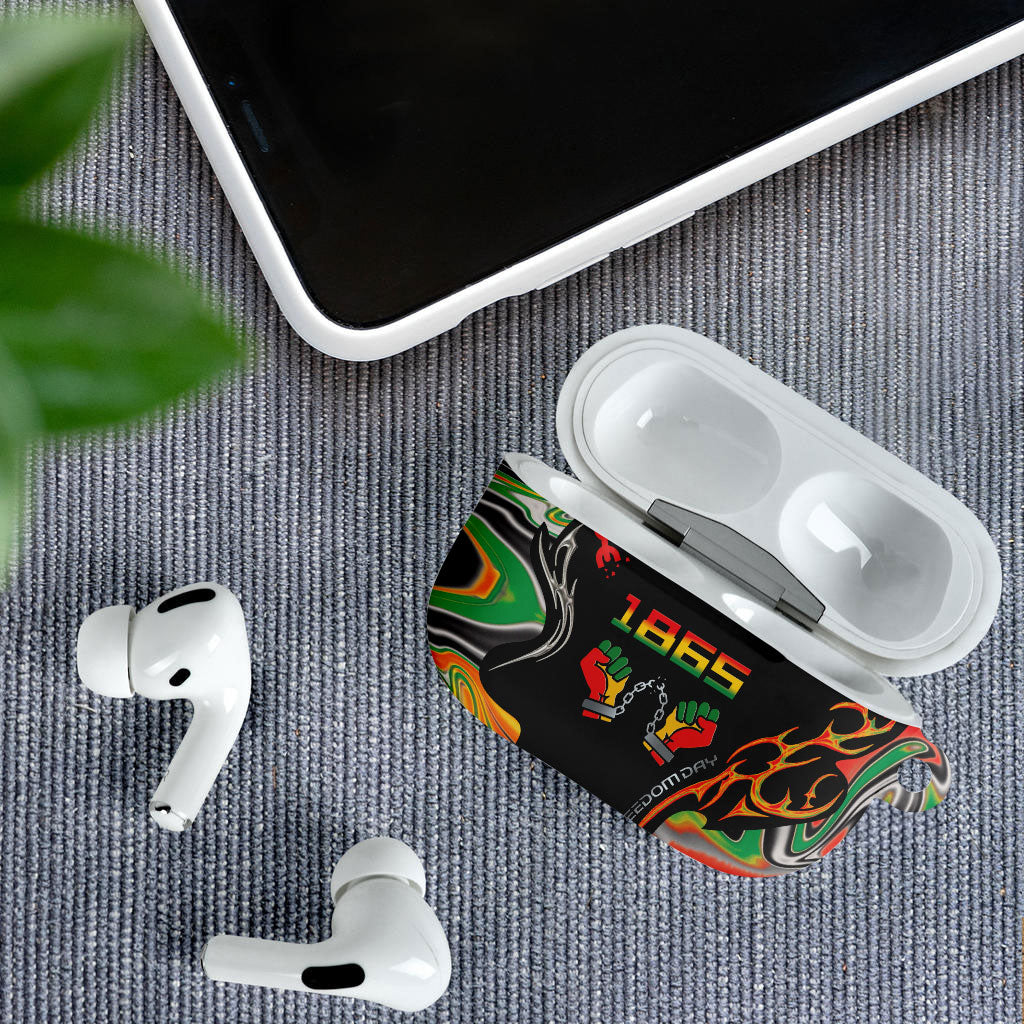 African Juneteenth Freedom Day 1865 AirPods Case Colors Liquid Marble With Broken Chains