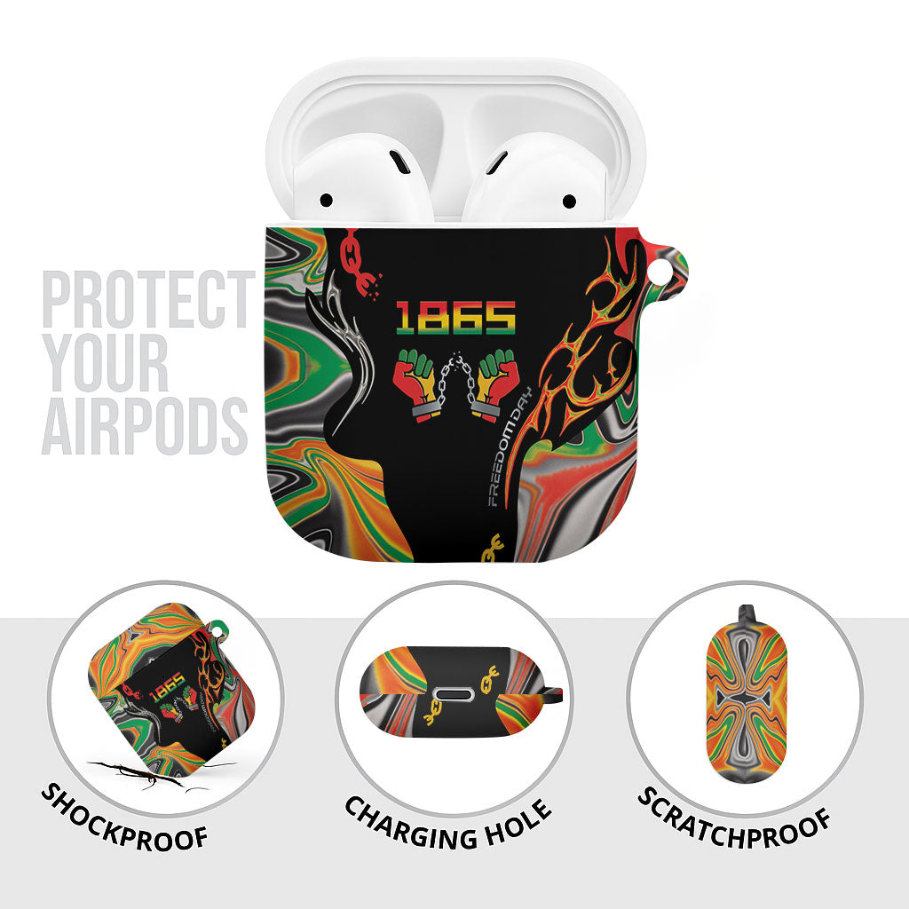 African Juneteenth Freedom Day 1865 AirPods Case Colors Liquid Marble With Broken Chains