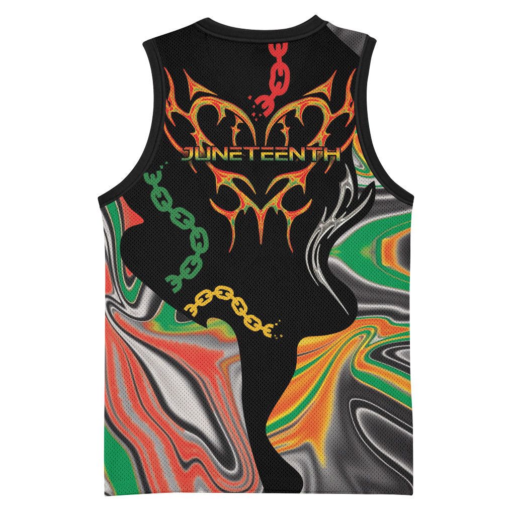African Juneteenth Freedom Day 1865 Basketball Jersey Colors Liquid Marble With Broken Chains