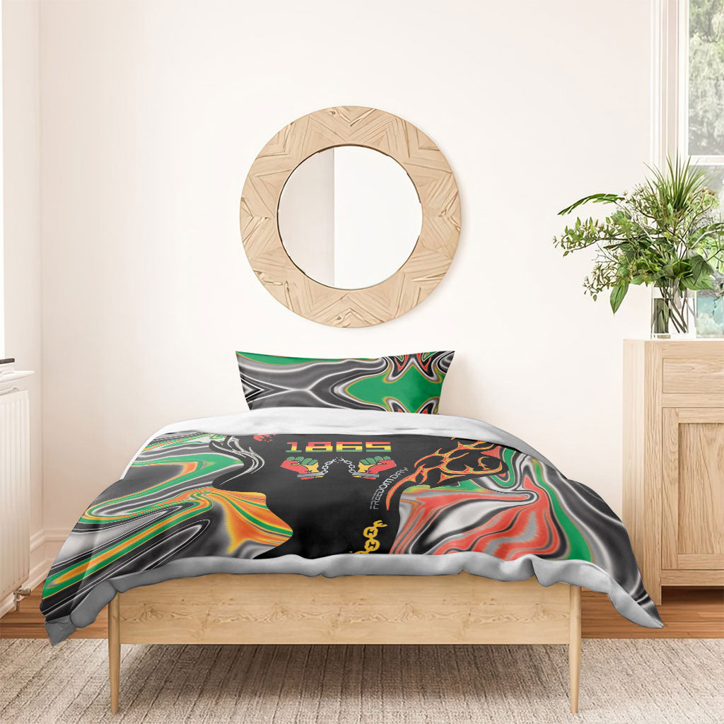 African Juneteenth Freedom Day 1865 Bedding Set Colors Liquid Marble With Broken Chains