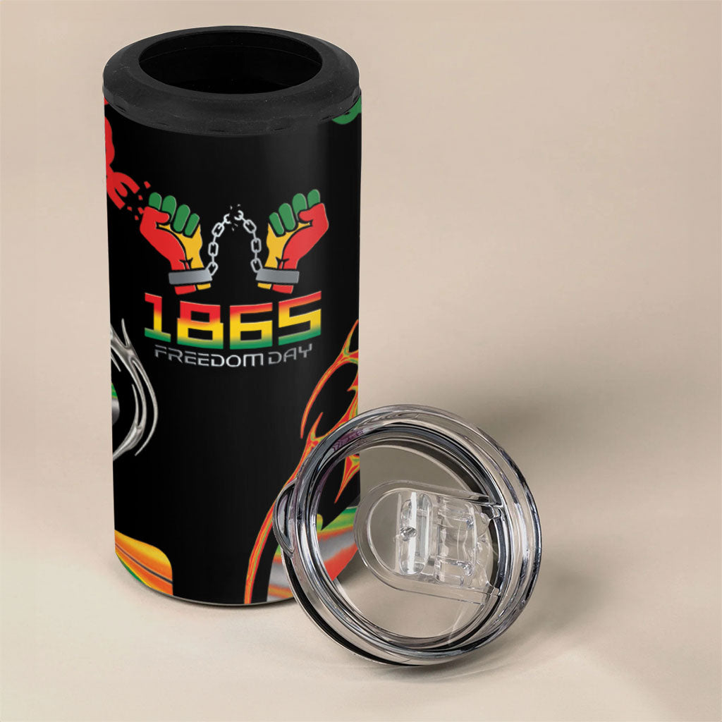 African Juneteenth Freedom Day 1865 4 in 1 Can Cooler Tumbler Colors Liquid Marble With Broken Chains