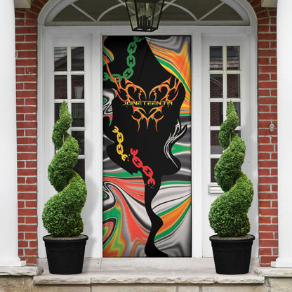 African Juneteenth Freedom Day 1865 Door Cover Colors Liquid Marble With Broken Chains