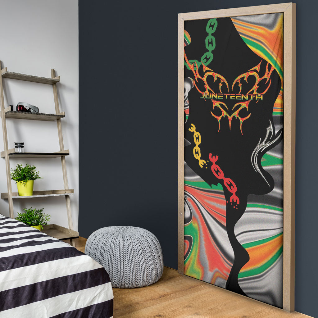 African Juneteenth Freedom Day 1865 Door Cover Colors Liquid Marble With Broken Chains