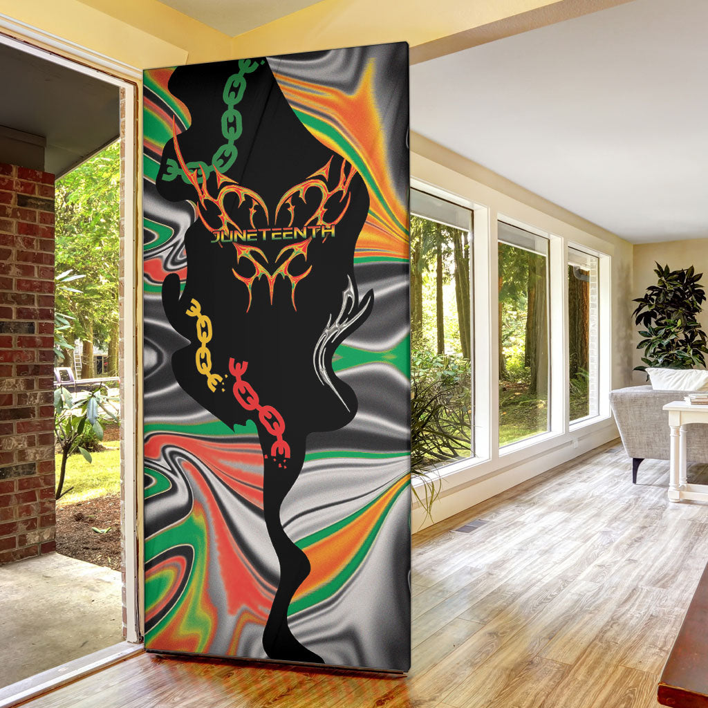 African Juneteenth Freedom Day 1865 Door Cover Colors Liquid Marble With Broken Chains