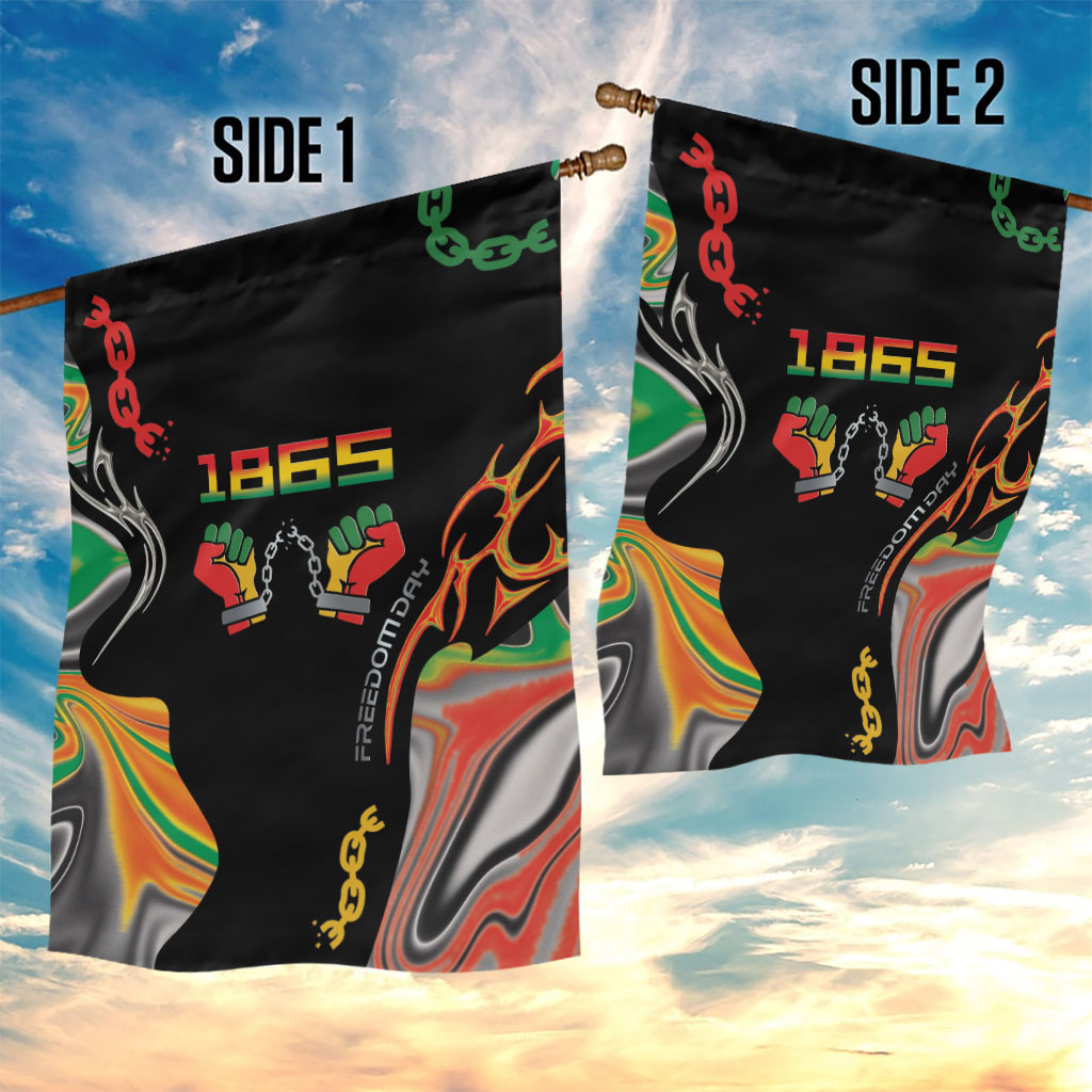 African Juneteenth Freedom Day 1865 Garden Flag Colors Liquid Marble With Broken Chains