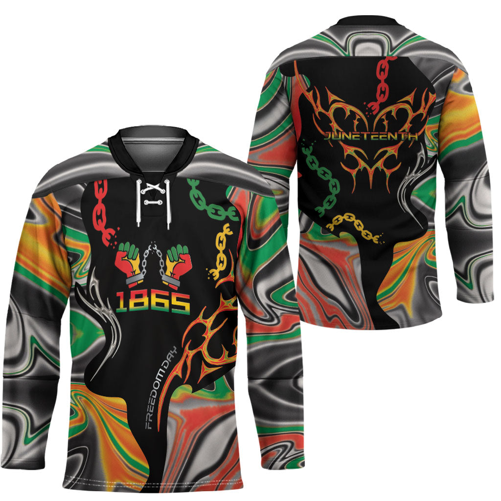 African Juneteenth Freedom Day 1865 Hockey Jersey Colors Liquid Marble With Broken Chains