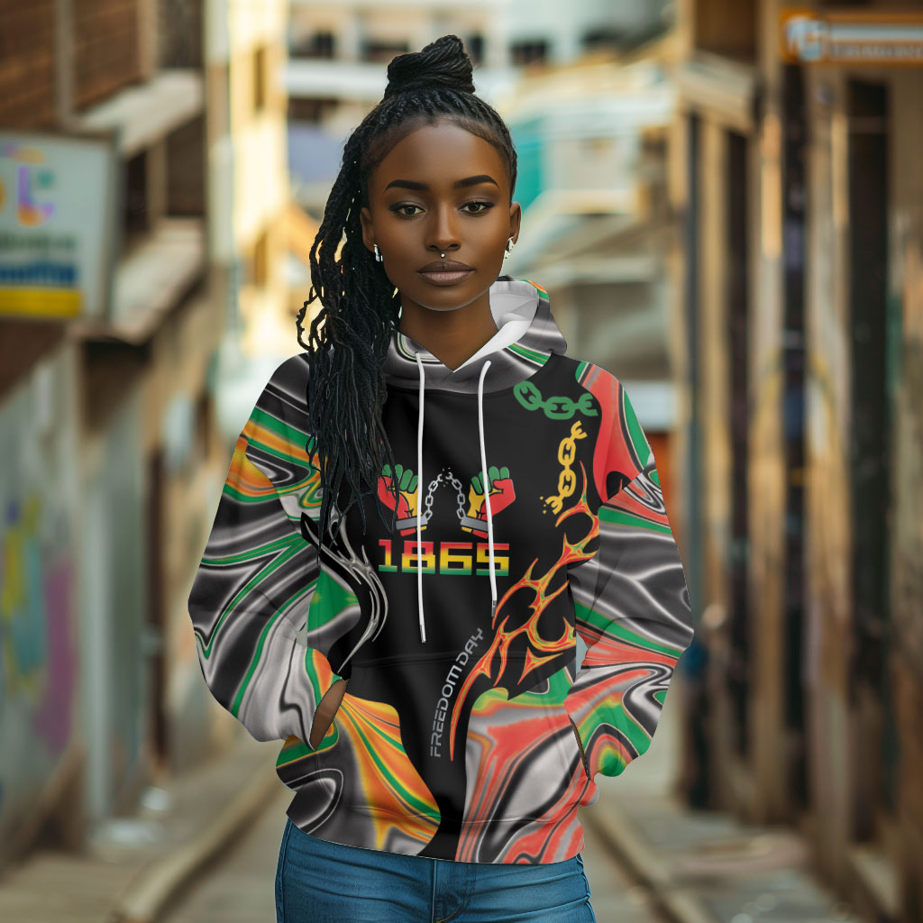 African Juneteenth Freedom Day 1865 Hoodie Colors Liquid Marble With Broken Chains