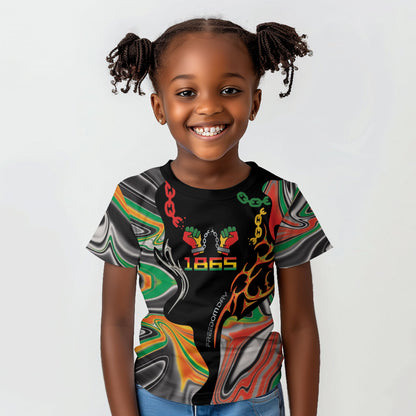 African Juneteenth Freedom Day 1865 Kid T shirt Colors Liquid Marble With Broken Chains