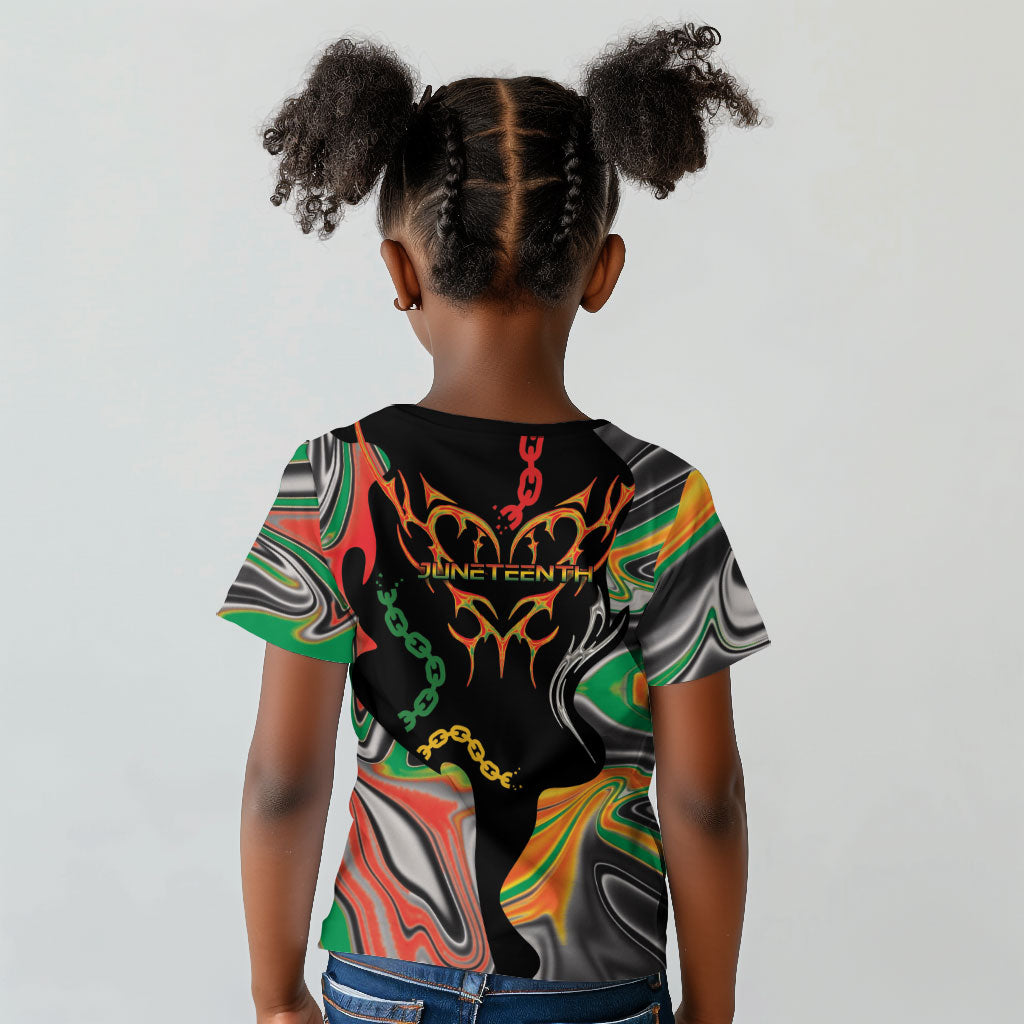 African Juneteenth Freedom Day 1865 Kid T shirt Colors Liquid Marble With Broken Chains