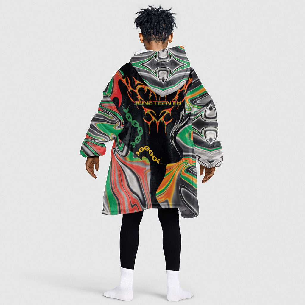 African Juneteenth Freedom Day 1865 Kid Wearable Blanket Hoodie Colors Liquid Marble With Broken Chains