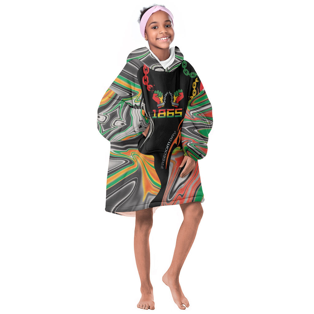 African Juneteenth Freedom Day 1865 Kid Wearable Blanket Hoodie Colors Liquid Marble With Broken Chains