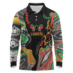 African Juneteenth Freedom Day 1865 Long Sleeve Polo Shirt Colors Liquid Marble With Broken Chains