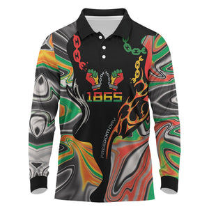 African Juneteenth Freedom Day 1865 Long Sleeve Polo Shirt Colors Liquid Marble With Broken Chains
