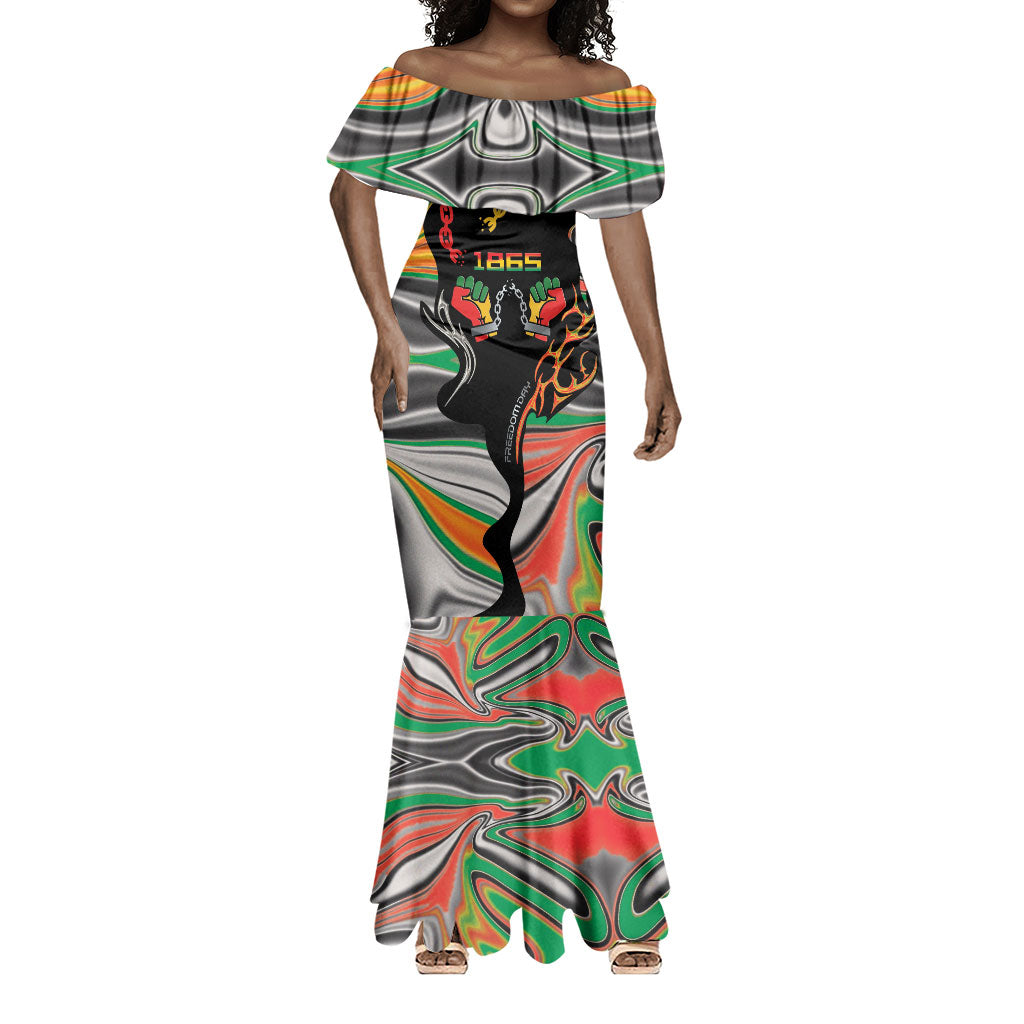African Juneteenth Freedom Day 1865 Mermaid Dress Colors Liquid Marble With Broken Chains