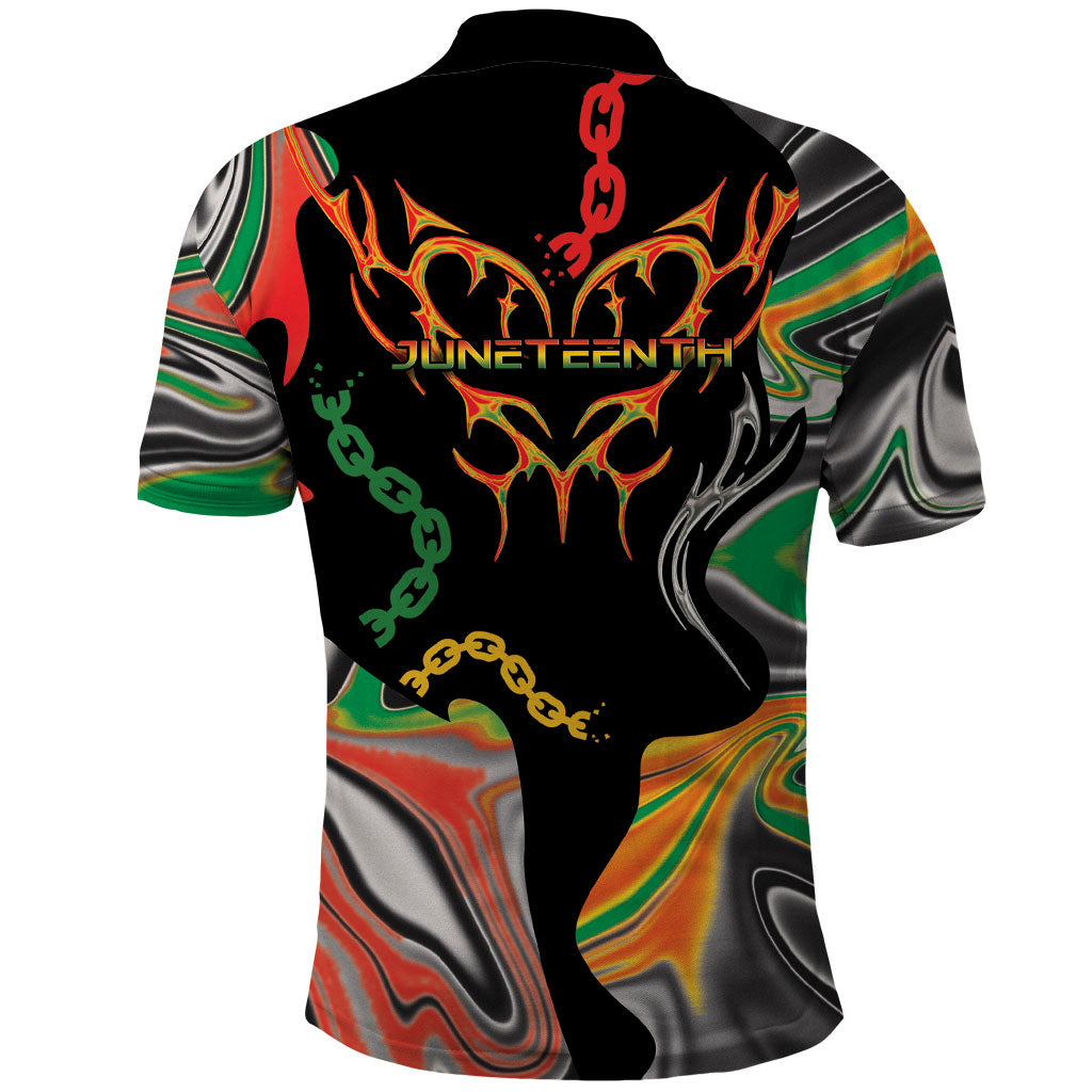 African Juneteenth Freedom Day 1865 Polo Shirt Colors Liquid Marble With Broken Chains