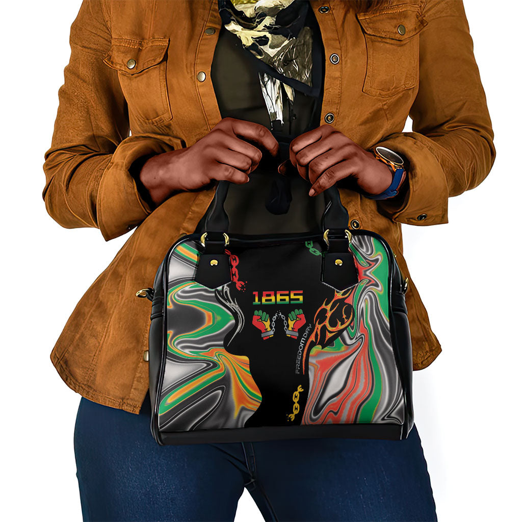 African Juneteenth Freedom Day 1865 Shoulder Handbag Colors Liquid Marble With Broken Chains
