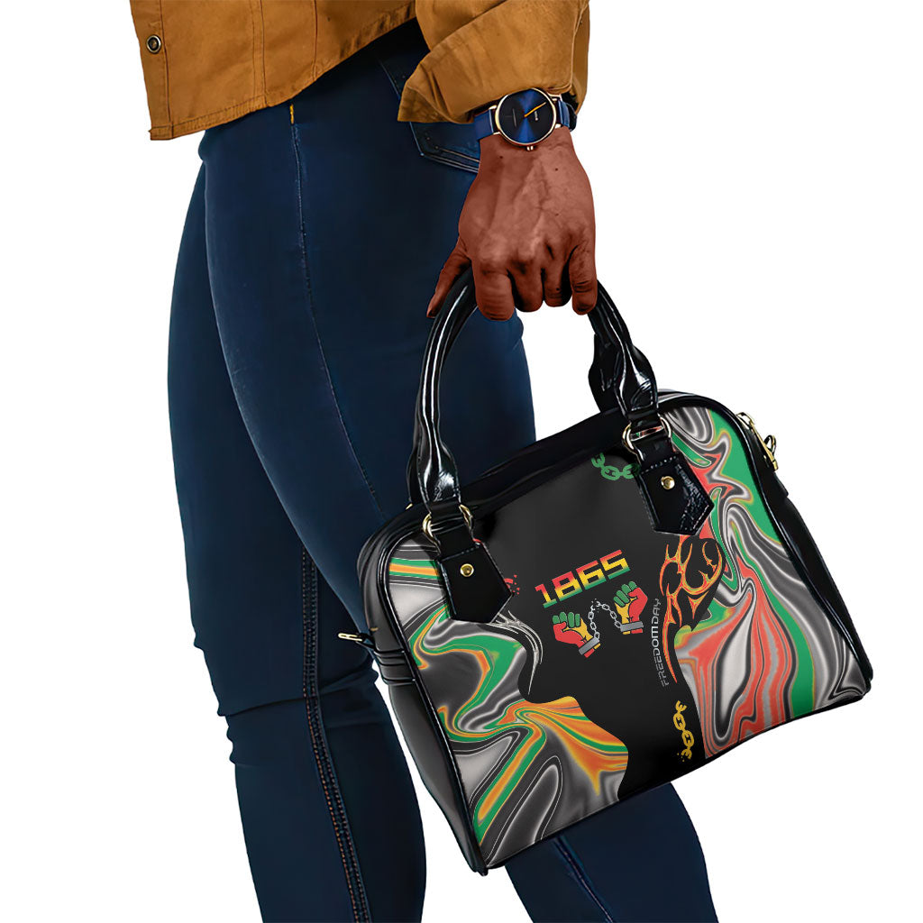 African Juneteenth Freedom Day 1865 Shoulder Handbag Colors Liquid Marble With Broken Chains