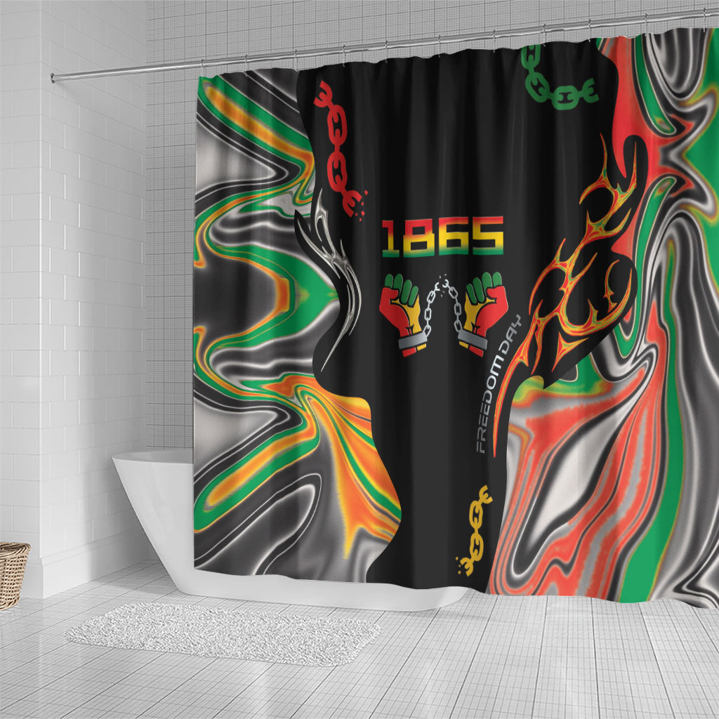 African Juneteenth Freedom Day 1865 Shower Curtain Colors Liquid Marble With Broken Chains