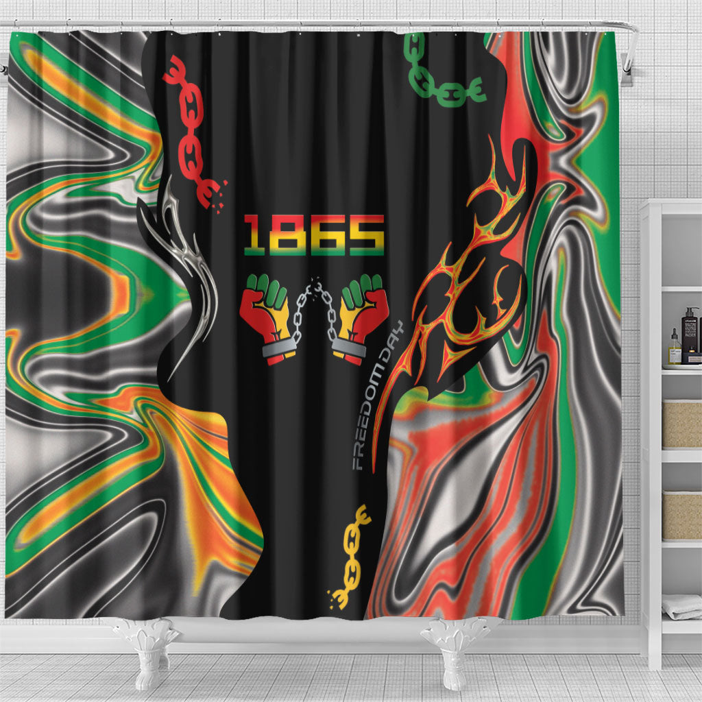 African Juneteenth Freedom Day 1865 Shower Curtain Colors Liquid Marble With Broken Chains