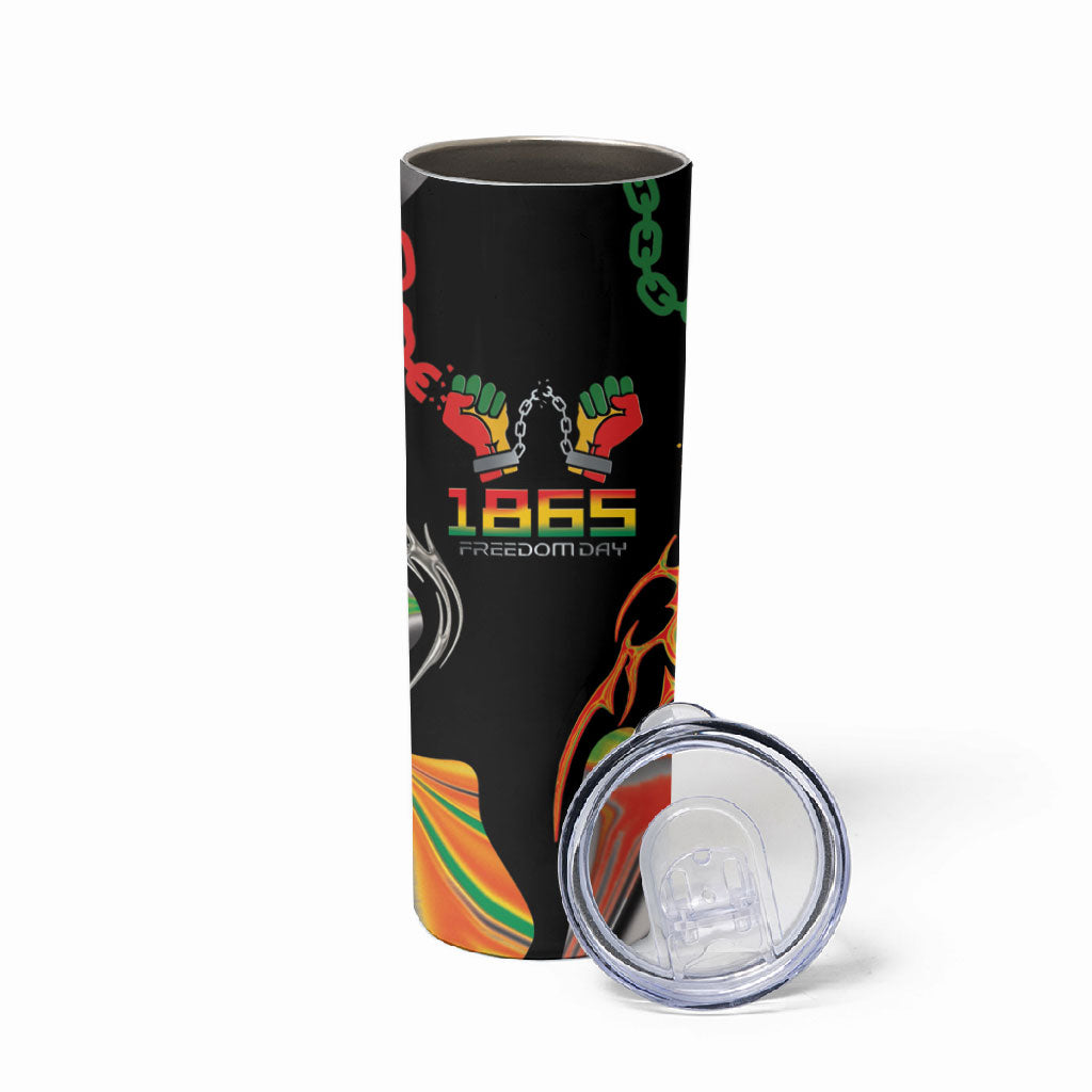 African Juneteenth Freedom Day 1865 Skinny Tumbler Colors Liquid Marble With Broken Chains