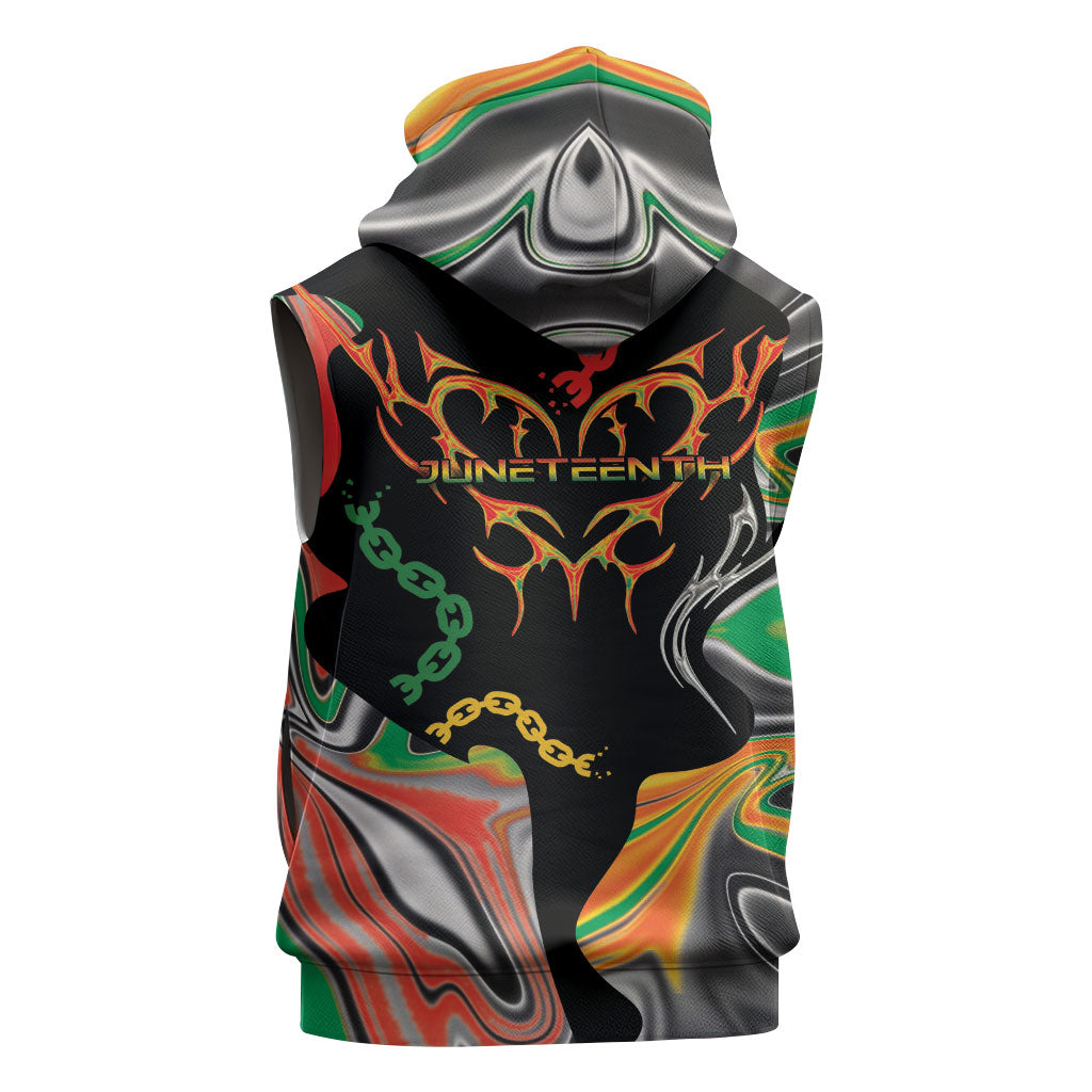African Juneteenth Freedom Day 1865 Sleeveless Hoodie Colors Liquid Marble With Broken Chains