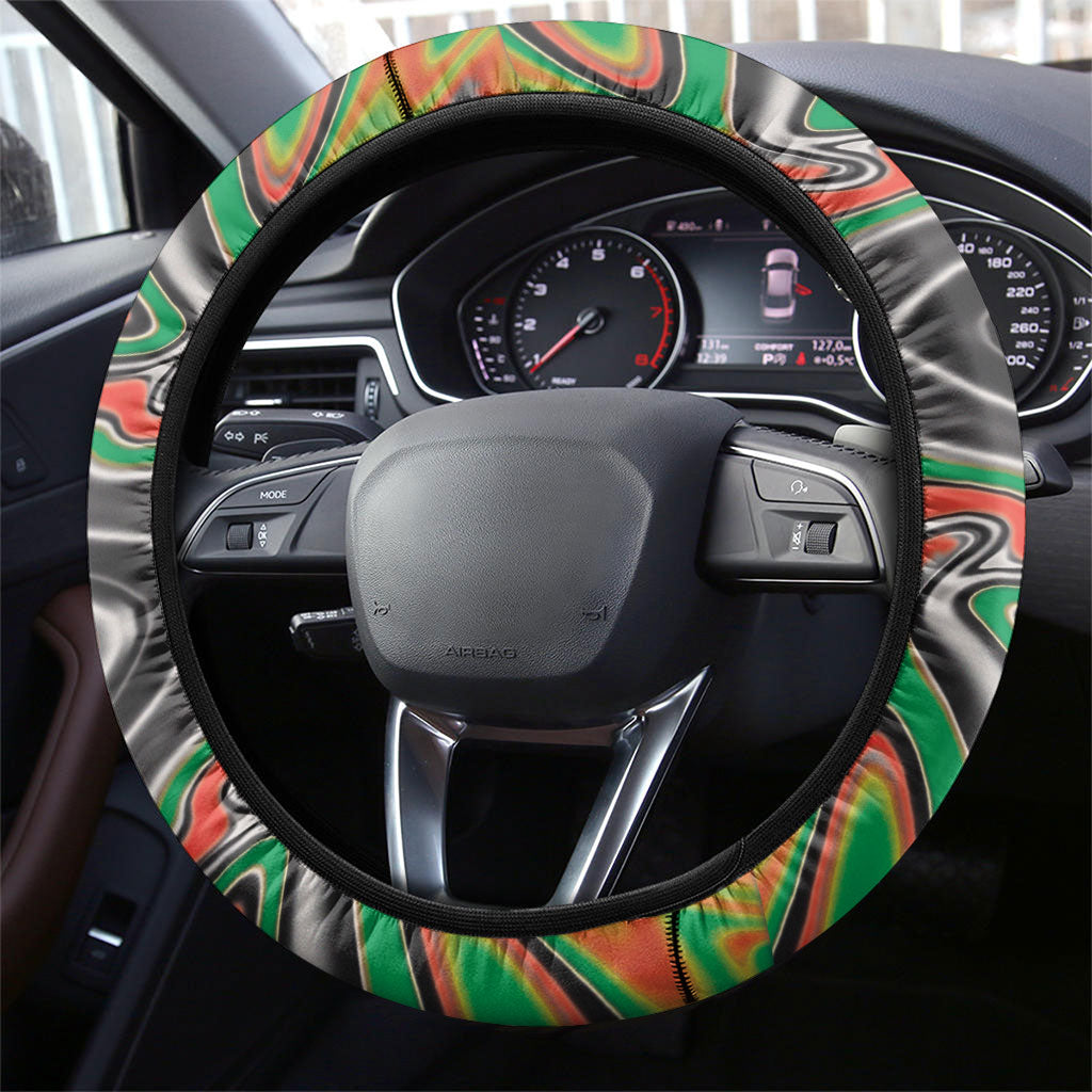 African Juneteenth Freedom Day 1865 Steering Wheel Cover Colors Liquid Marble With Broken Chains