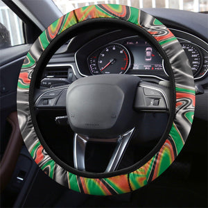 African Juneteenth Freedom Day 1865 Steering Wheel Cover Colors Liquid Marble With Broken Chains