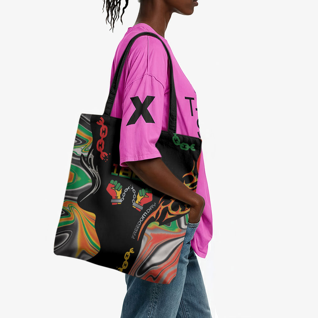 African Juneteenth Freedom Day 1865 Tote Bag Colors Liquid Marble With Broken Chains