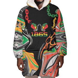 African Juneteenth Freedom Day 1865 Wearable Blanket Hoodie Colors Liquid Marble With Broken Chains