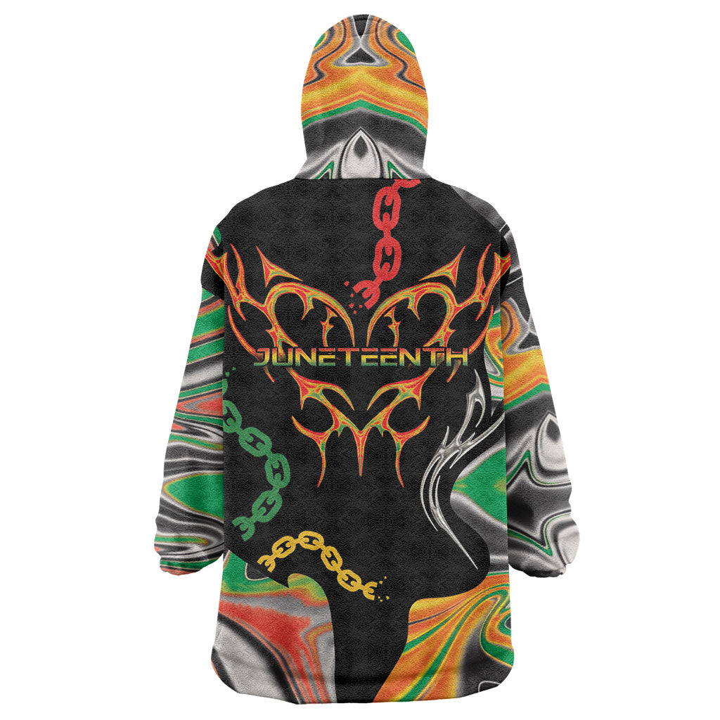 African Juneteenth Freedom Day 1865 Wearable Blanket Hoodie Colors Liquid Marble With Broken Chains