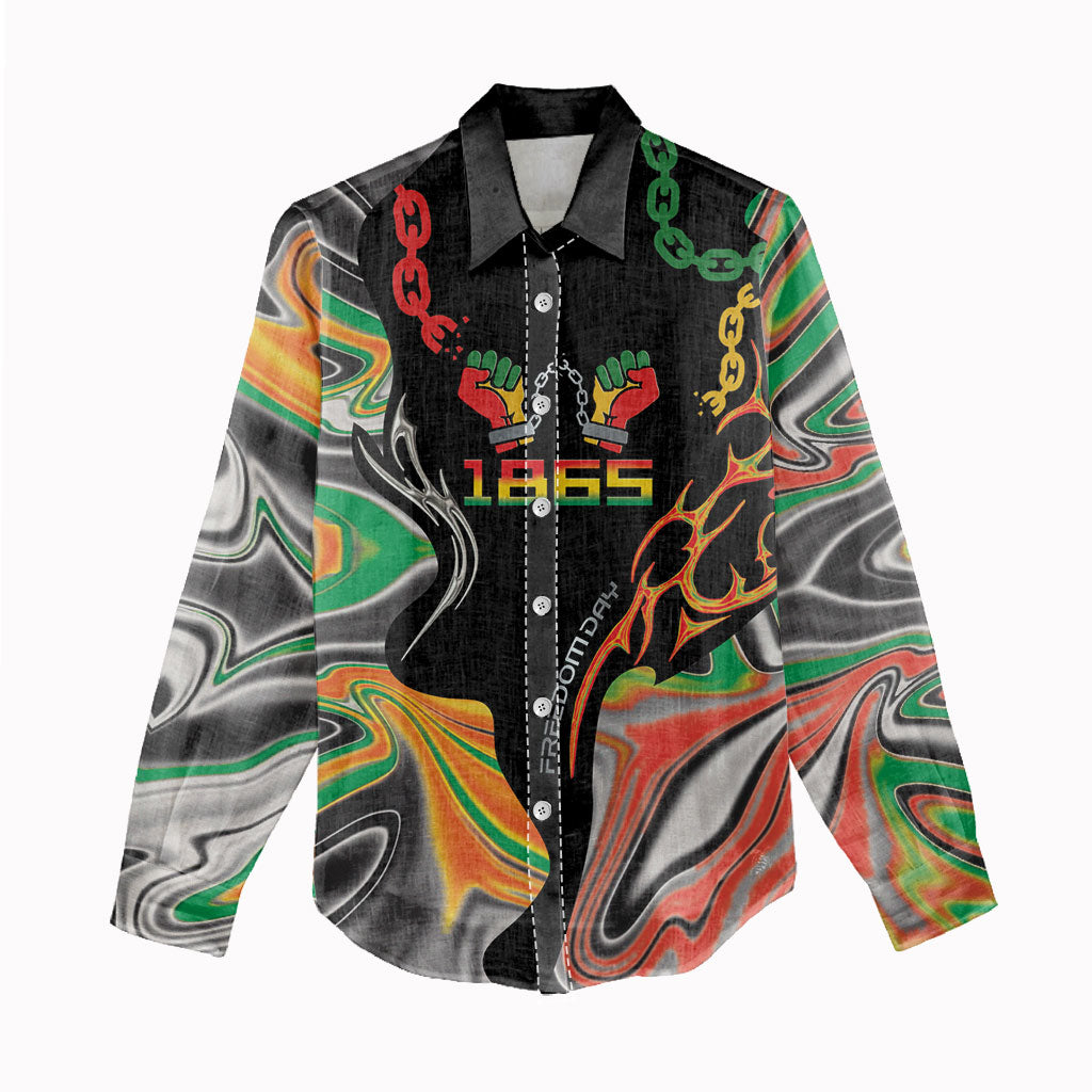 African Juneteenth Freedom Day 1865 Women Casual Shirt Colors Liquid Marble With Broken Chains