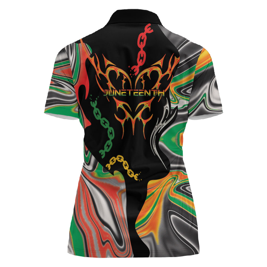 African Juneteenth Freedom Day 1865 Women Polo Shirt Colors Liquid Marble With Broken Chains
