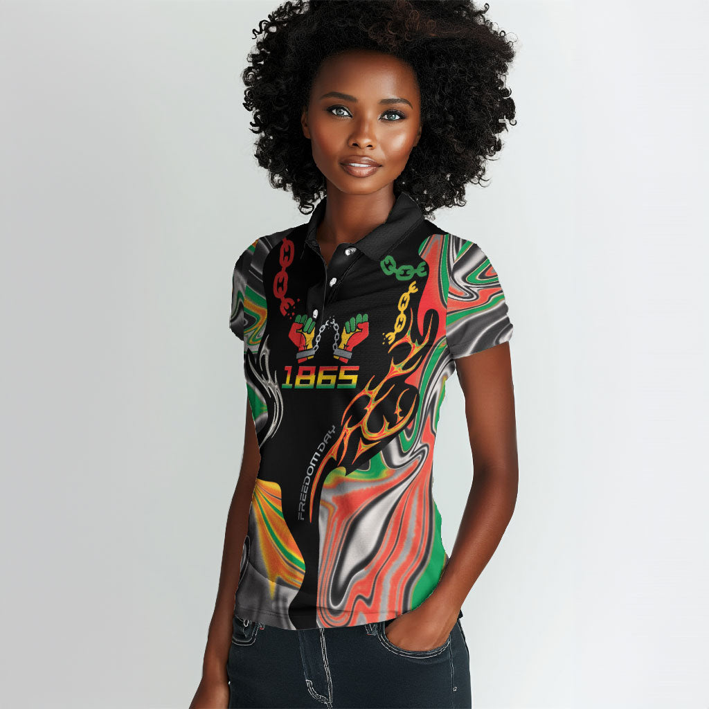 African Juneteenth Freedom Day 1865 Women Polo Shirt Colors Liquid Marble With Broken Chains