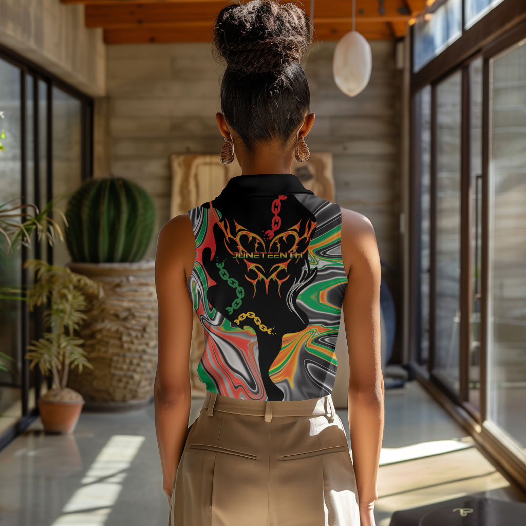 African Juneteenth Freedom Day 1865 Women Sleeveless Polo Shirt Colors Liquid Marble With Broken Chains