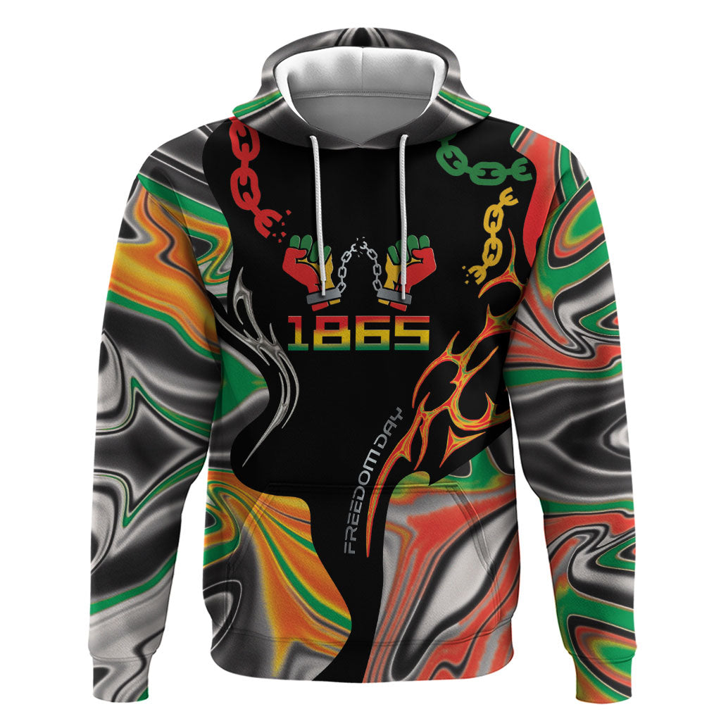 African Juneteenth Freedom Day 1865 Zip Hoodie Colors Liquid Marble With Broken Chains