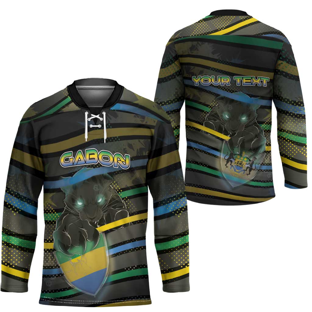 Personalized Gabon Hockey Jersey Panther Strike Striped Style