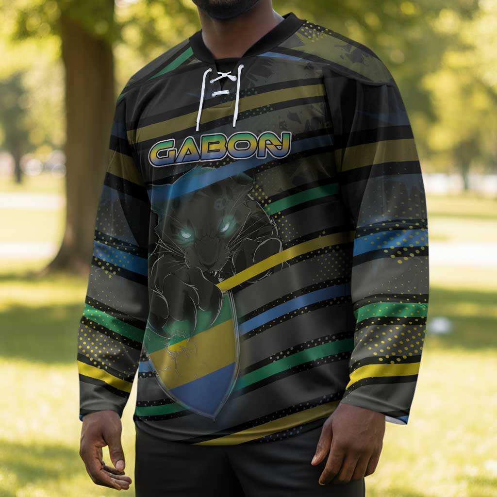 Personalized Gabon Hockey Jersey Panther Strike Striped Style