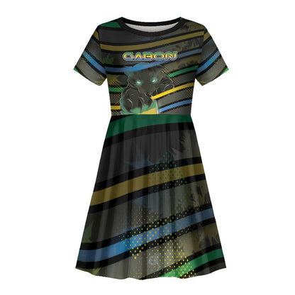Personalized Gabon Kid Short Sleeve Dress Panther Strike Striped Style