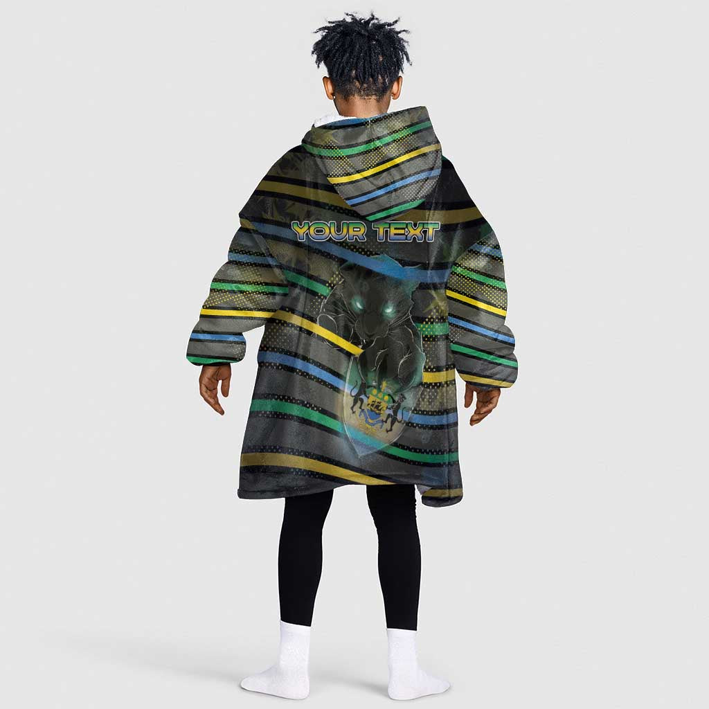 Personalized Gabon Kid Wearable Blanket Hoodie Panther Strike Striped Style