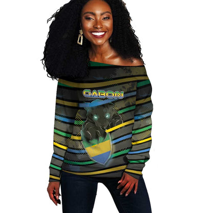 Personalized Gabon Off Shoulder Sweater Panther Strike Striped Style