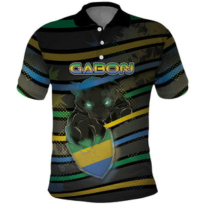 Personalized Gabon Polo Shirt Panther Strike Striped Style