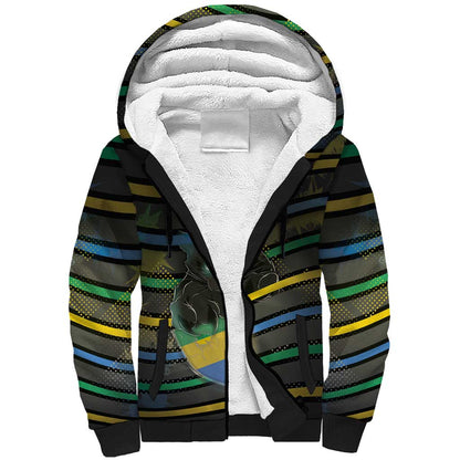 Personalized Gabon Sherpa Hoodie Panther Strike Striped Style