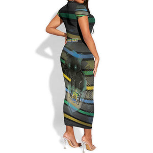 Personalized Gabon Short Sleeve Bodycon Dress Panther Strike Striped Style